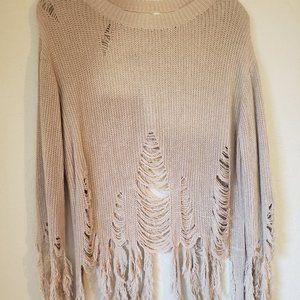 IJOAH - Funky Tan Sweater With Fringed Edges - S-Small